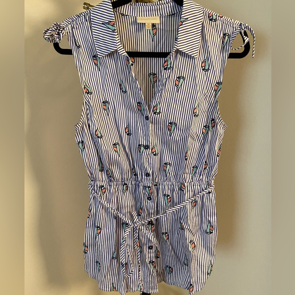 ModCloth Blue and White Striped Sailboat Top: Medium